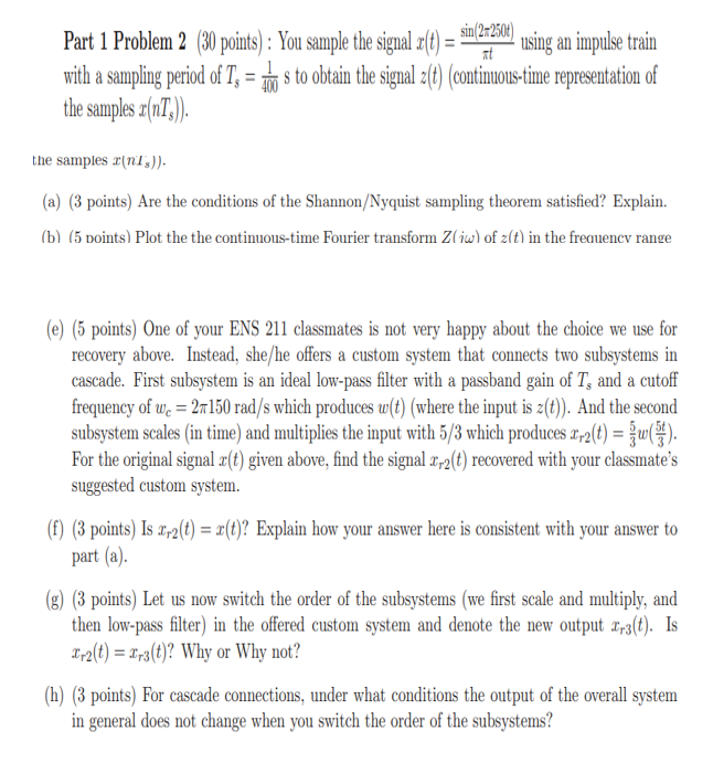 At Part 1 Problem 2 30 Points You Sample The S Chegg Com