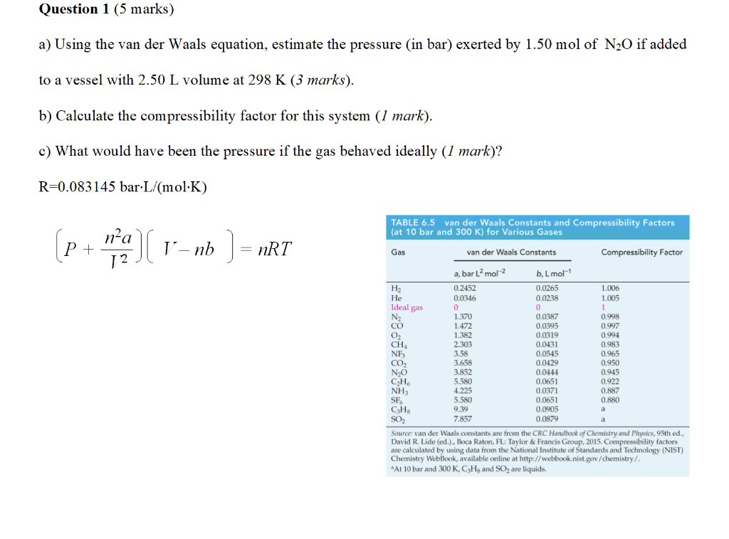 Solved Question 1 5 Marks A Using The Van Der Waals Chegg solved-question-1-5-marks-a-using-the-van-der-waals-chegg