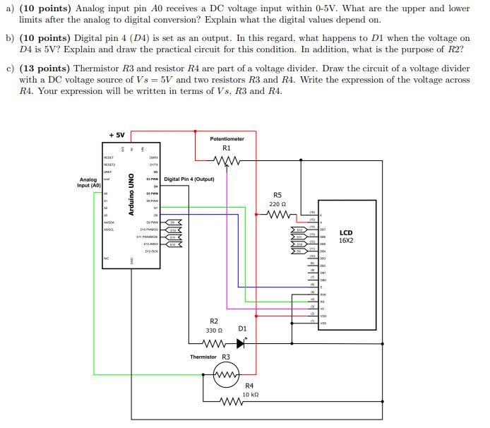 Solved a) (10 points) Analog input pin 40 receives a DC | Chegg.com