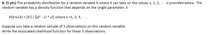 Solved 8. (5 pts) The probability distribution for a random | Chegg.com
