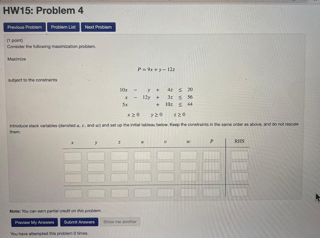 Solved (1 Point) Consider The Following Maximization | Chegg.com