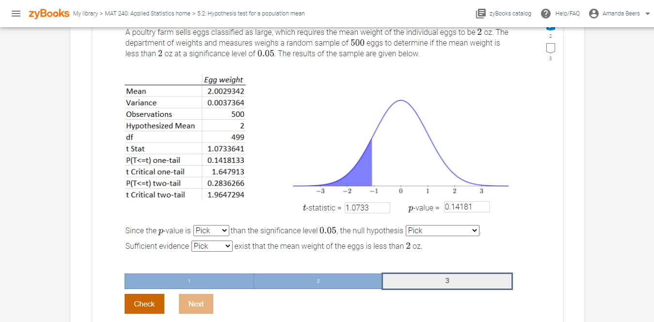 Solved = ZyBooks My Library > MAT 240: Applied Statistics | Chegg.com