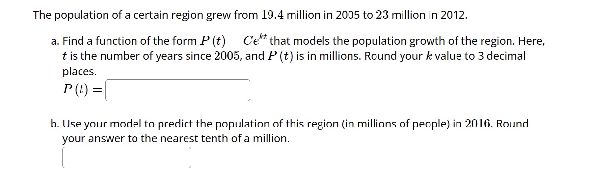 Solved The Population Of A Certain Region Grew From 19.4 | Chegg.com