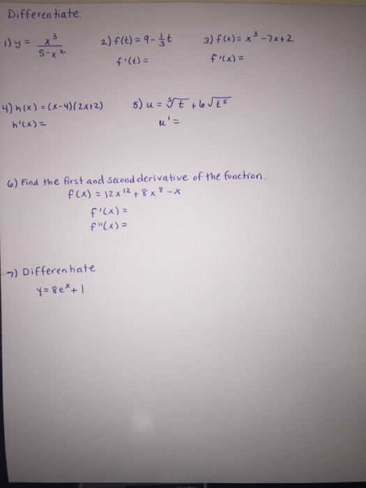 Solved Differentiate 1 Y X 3 5 X 2 2 F t 9 1 3 Chegg