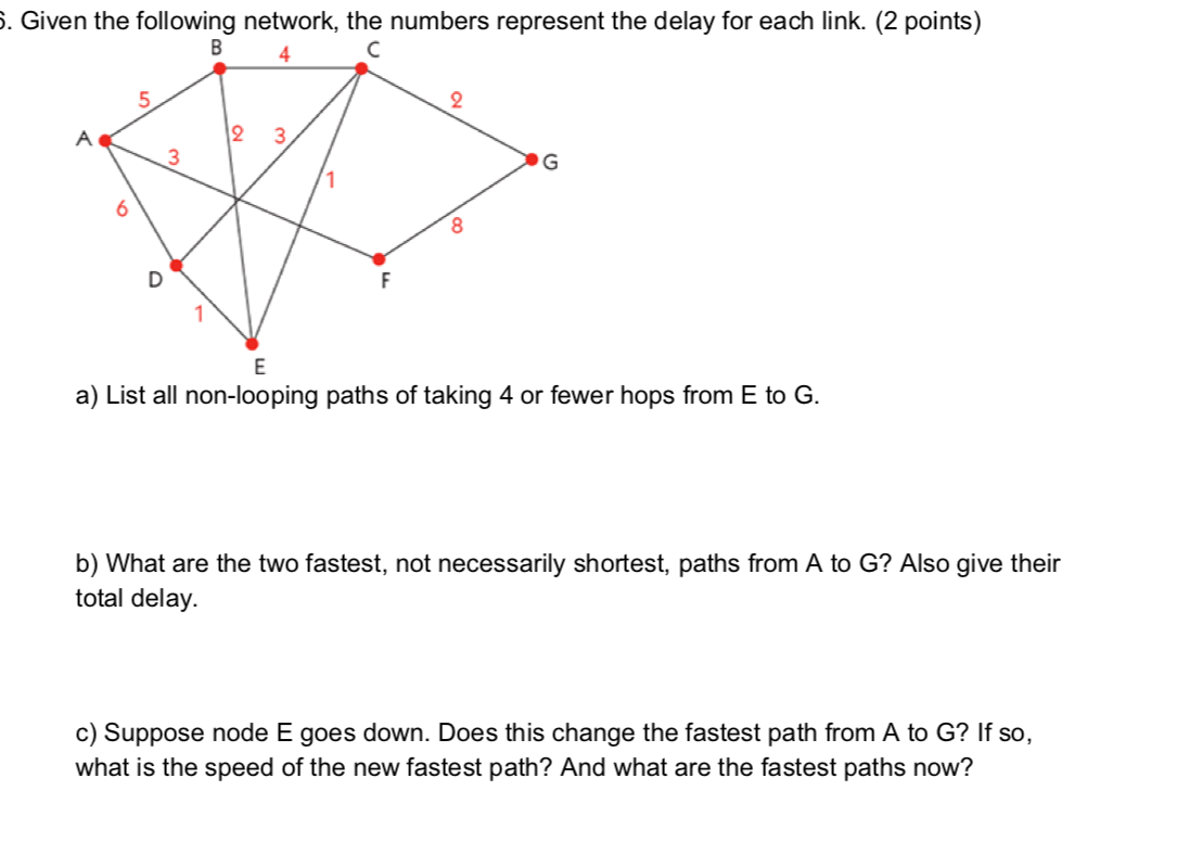 Solved 5. Given the following network, the numbers represent | Chegg.com