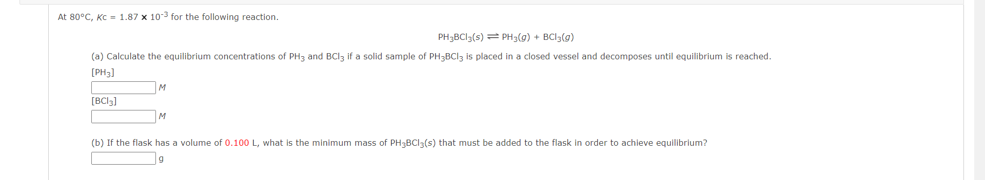 Solved PH3BCl3(s)⇌PH3(g)+BCl3(g) (a) Calculate The | Chegg.com