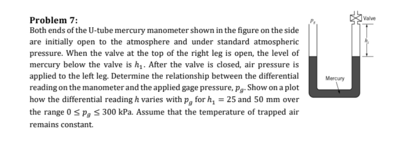 Solved Problem 7: Both ends of the U-tube mercury manometer | Chegg.com