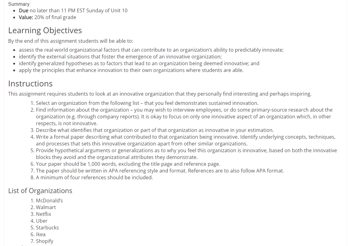 Solved This assignment requires students to look at an | Chegg.com