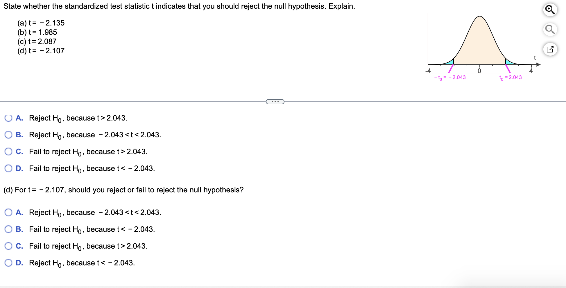 Solved State whether the standardized test statistic t | Chegg.com