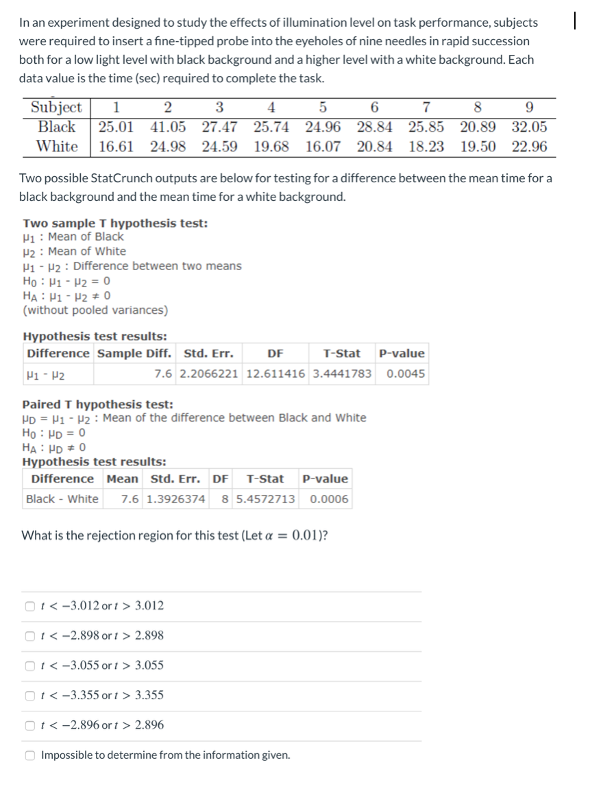 Solved In an experiment designed to study the effects of | Chegg.com