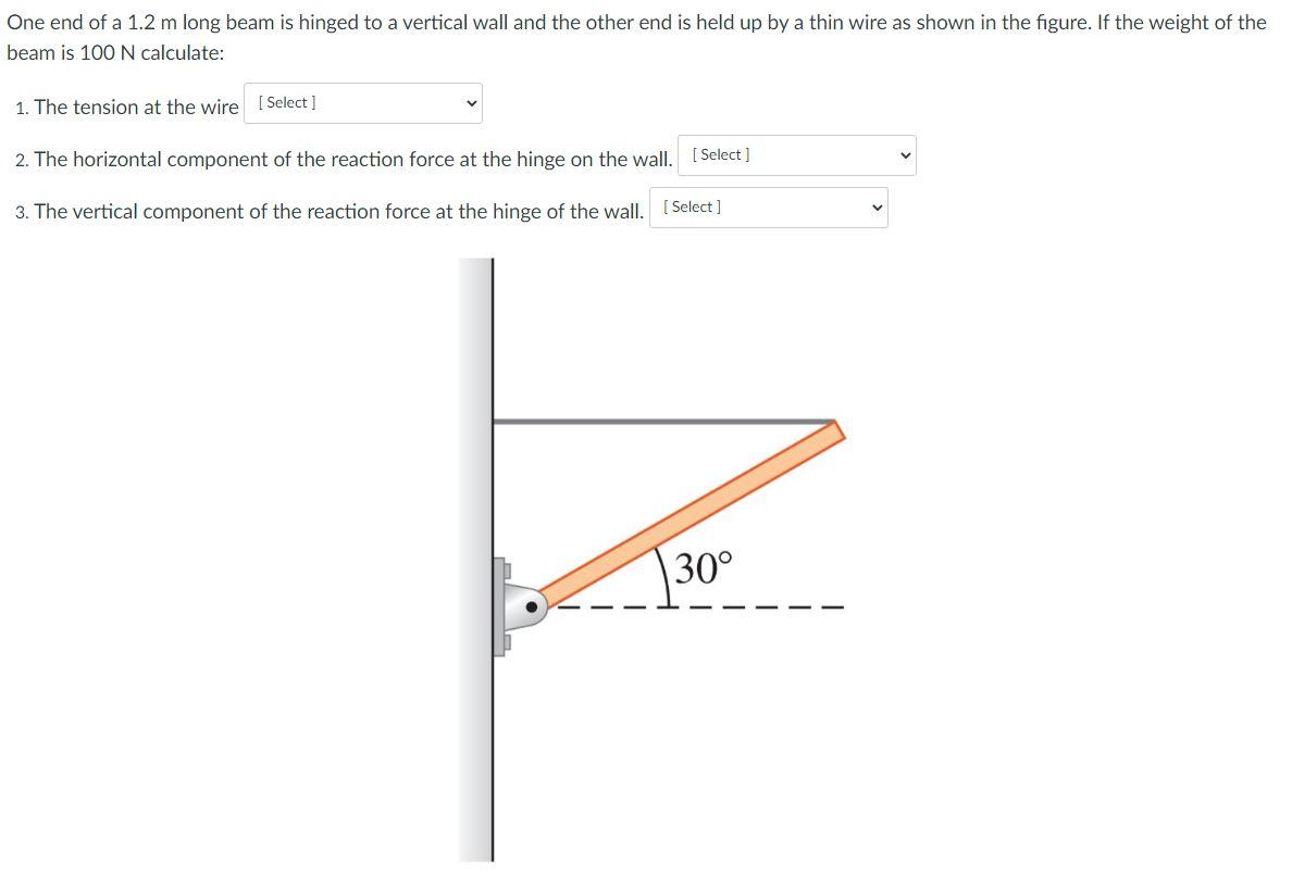 solved-one-end-of-a-1-2-m-long-beam-is-hinged-to-a-vertical-chegg