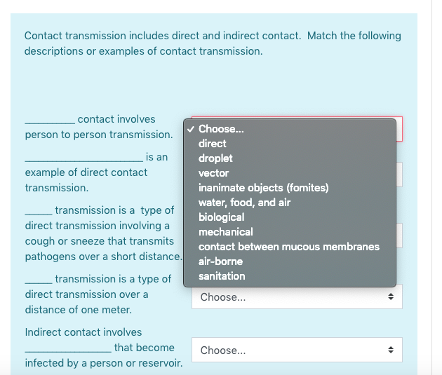 Solved Contact transmission includes direct and indirect | Chegg.com