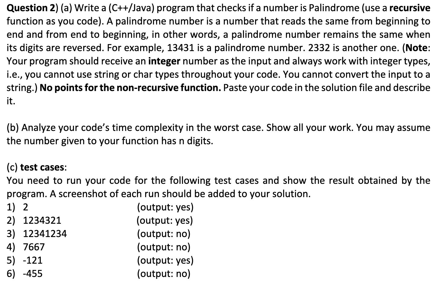 Solved Question 2) (a) Write a (C++/Java) program that | Chegg.com
