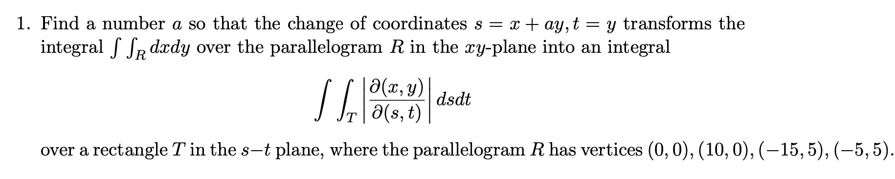 Solved Find a number a so that the change of coordinates | Chegg.com