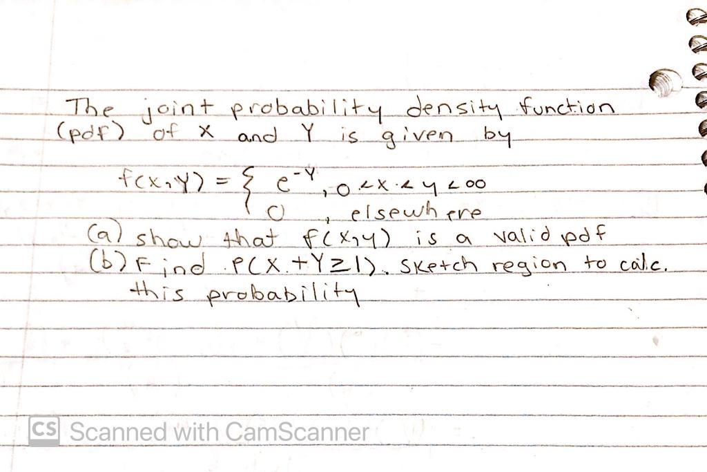 Solved The joint probability density function (pdf) of x and | Chegg.com
