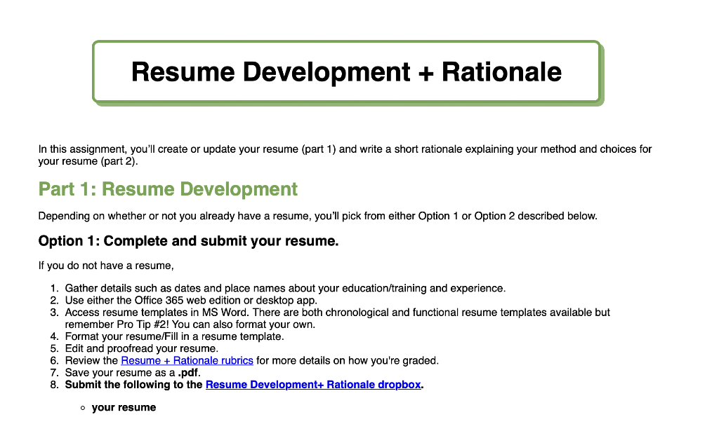 Solved Resume Development + Rationale In this assignment, | Chegg.com