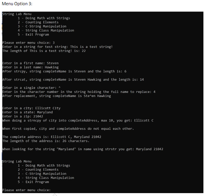 Solved Create a program that shows various c-string | Chegg.com