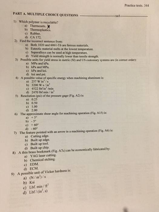 Solved Practice Tests 344 PART A MULTIPLE CHOICE QUESTIONS Chegg