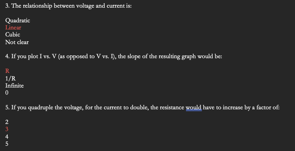 Solved I just had some quick questions about ohms law. I | Chegg.com