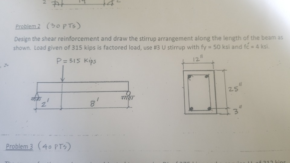 Solved 2 Problem 2 (30 pTs) Design the shear reinforcement | Chegg.com