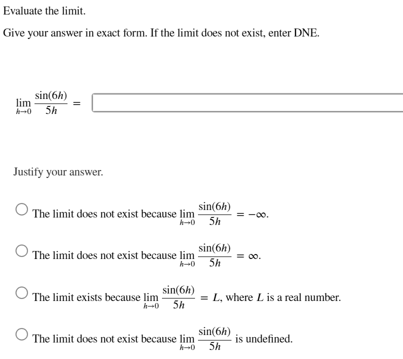Solved Evaluate the limit. Give your answer in exact form. | Chegg.com
