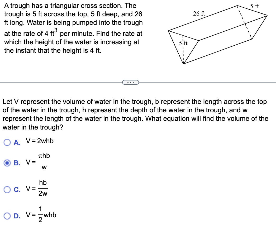 Solved A trough has a triangular cross section. The trough | Chegg.com