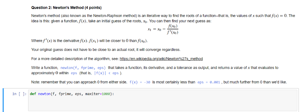 Solved Question 2: Newton's Method (4 points) Newton's | Chegg.com