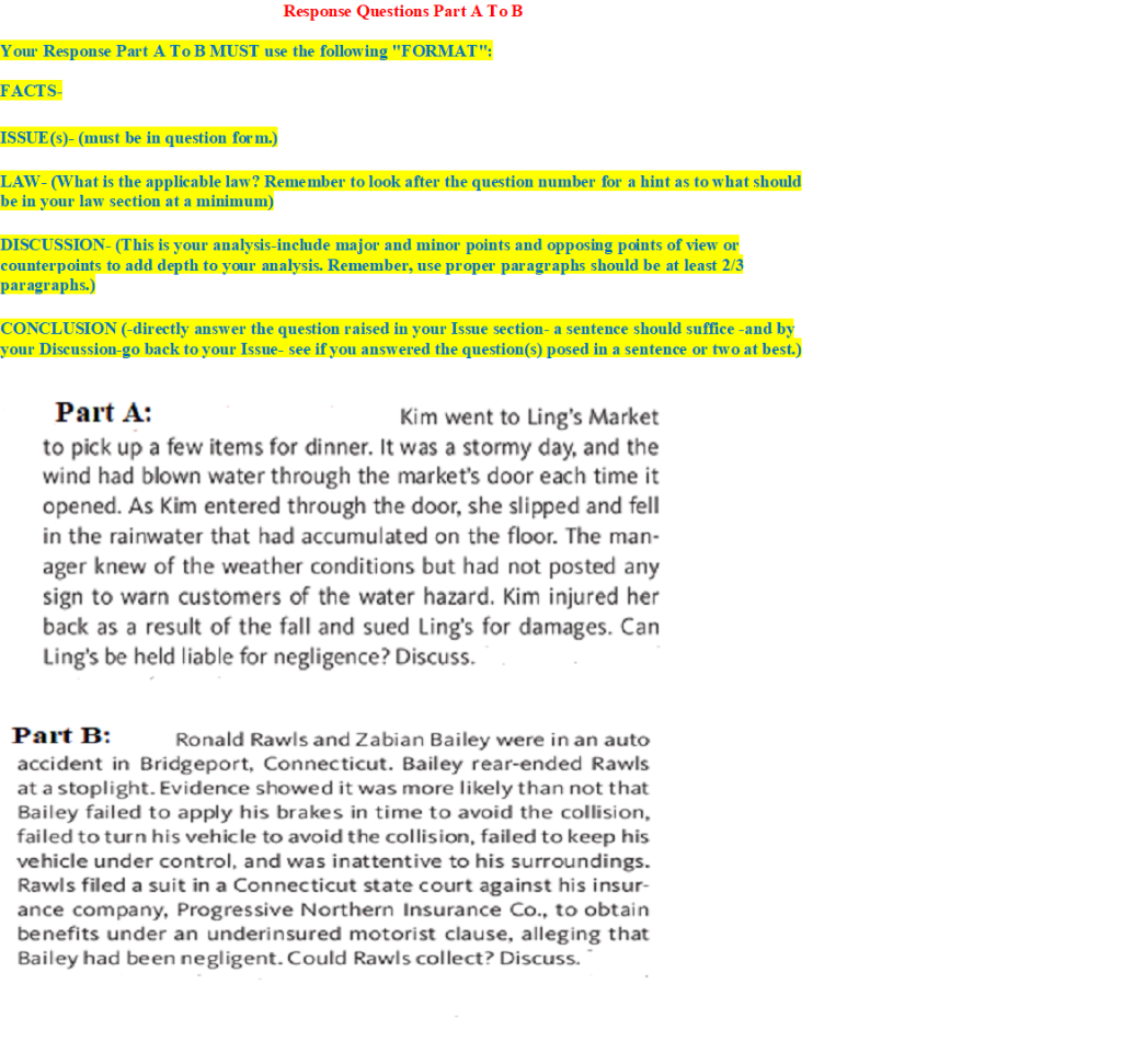 Solved Response Questions Part A To B Your Response Part A | Chegg.com