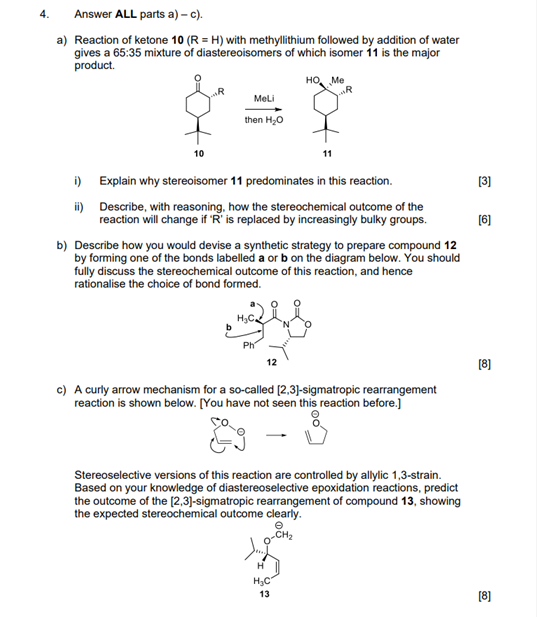 Solved 4. Answer ALL parts a)-c). a) Reaction of ketone 10 | Chegg.com