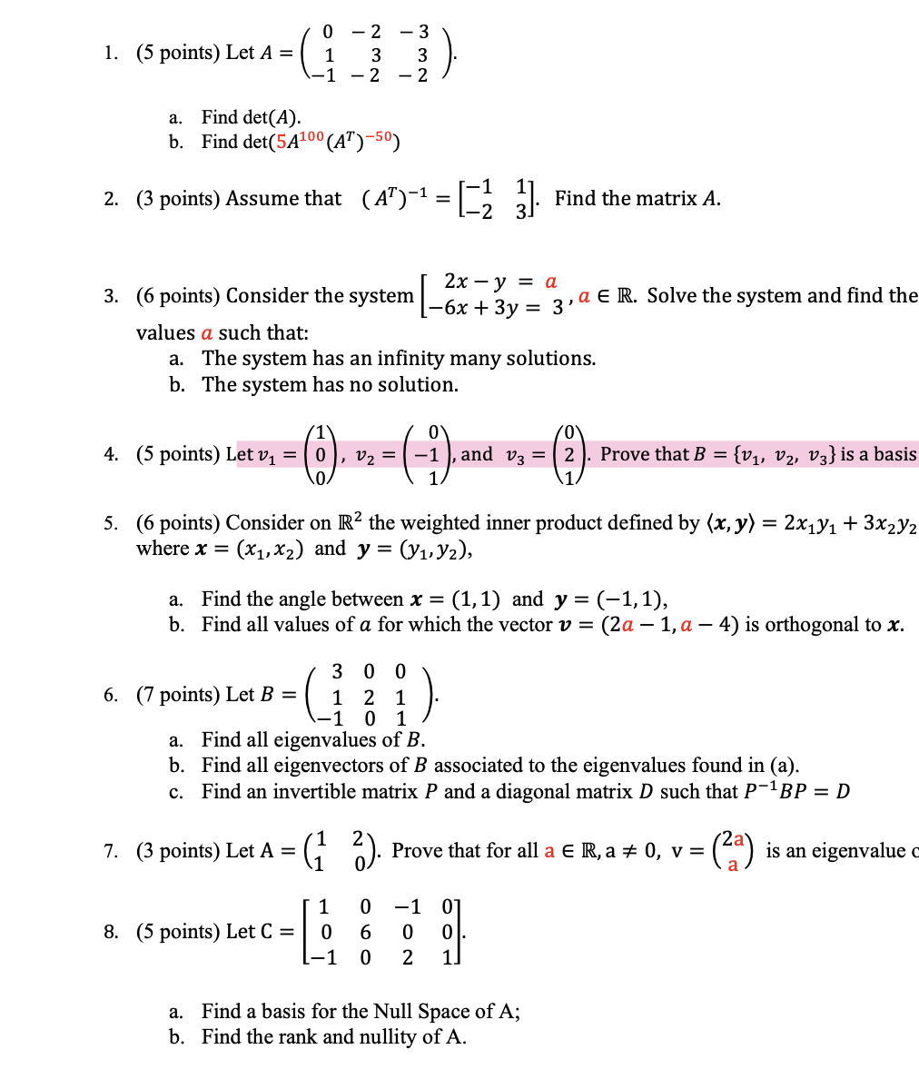 Solved 1. (5 points) Let A = 0 - 2 - 3 1 3 3 1-1 - 2 - 2 - | Chegg.com