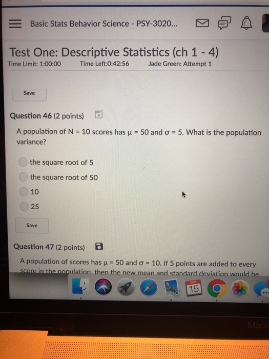 Solved Basic Stats Behavior Science-PSY-3020.... Test One: | Chegg.com