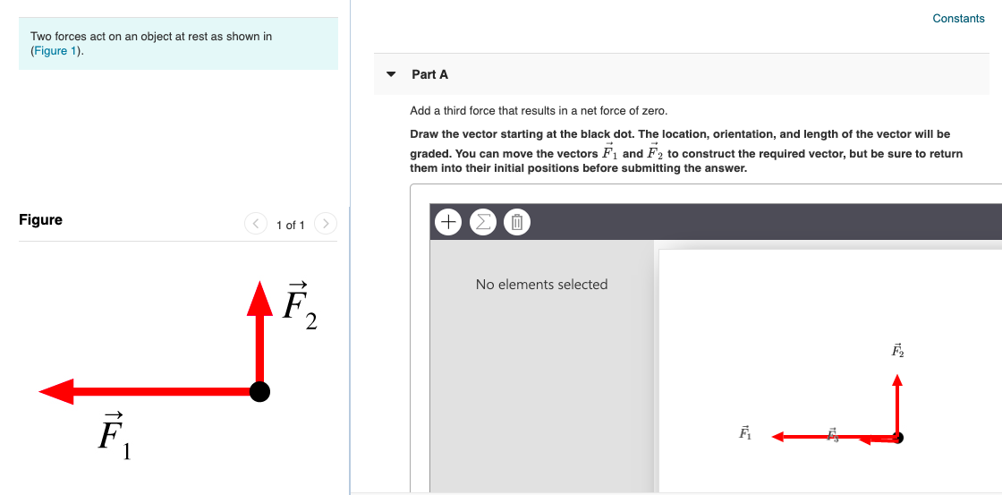 solved-constants-two-forces-act-on-an-object-at-rest-as-chegg