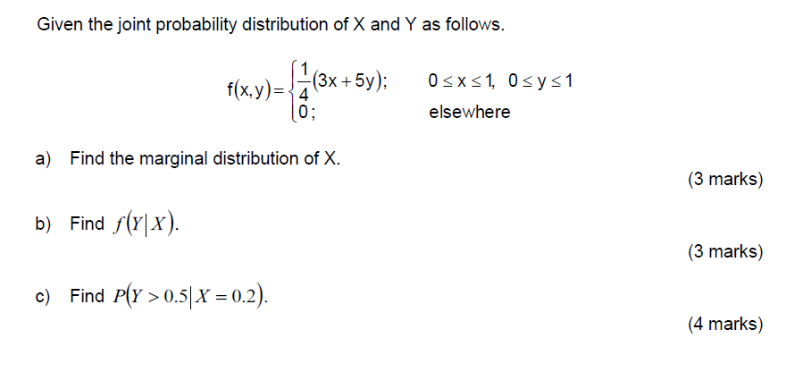 Solved Given The Joint Probability Distribution Of X And Y | Chegg.com