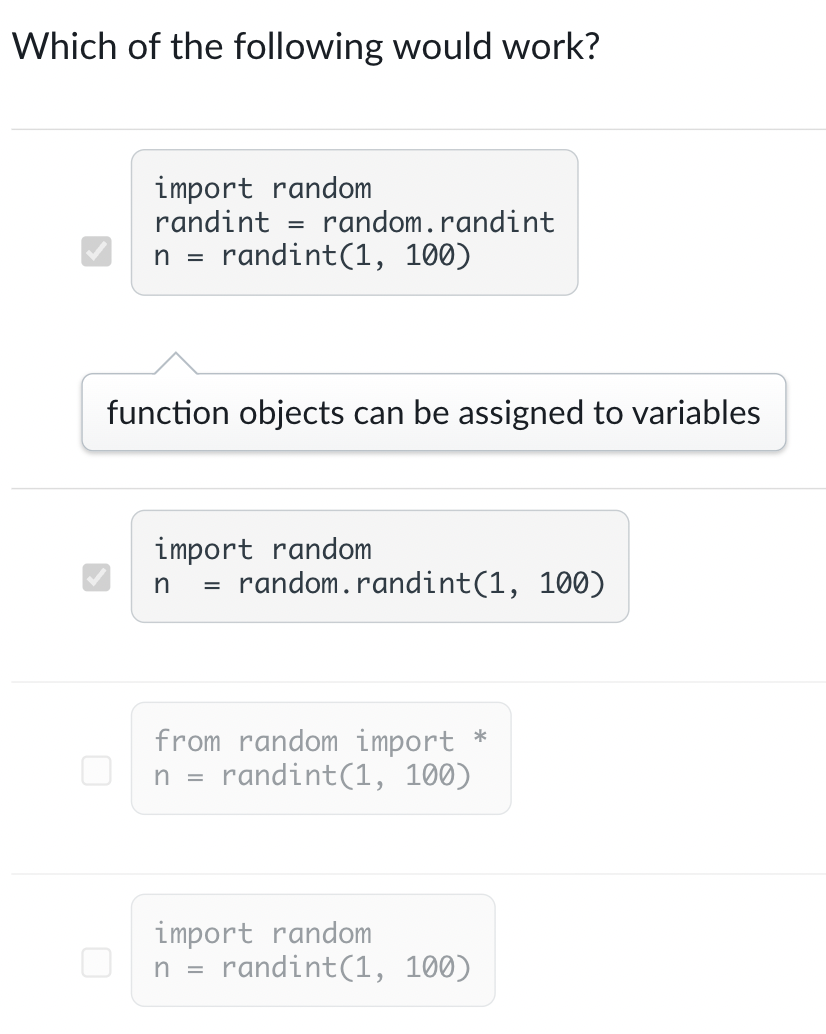 Solved Which of the following would work? import random | Chegg.com