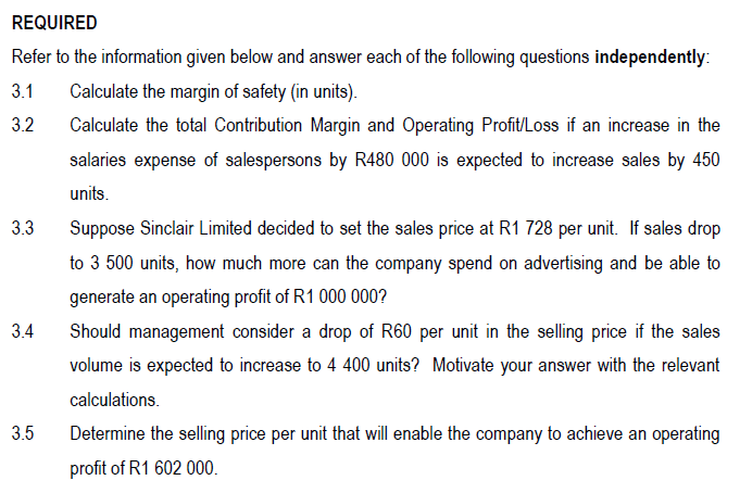 Solved INFORMATION 3.1 Calculate the margin of safety (in | Chegg.com