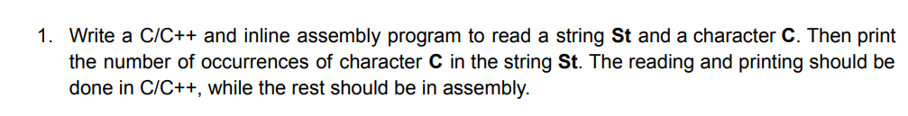 Solved 1. Write a C/C++ and inline assembly program to read | Chegg.com