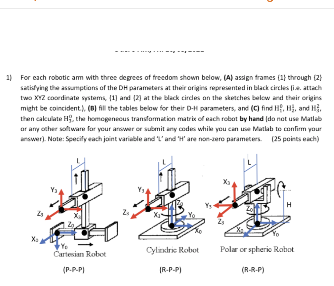 Solved 1) For each robotic arm with three degrees of freedom | Chegg.com
