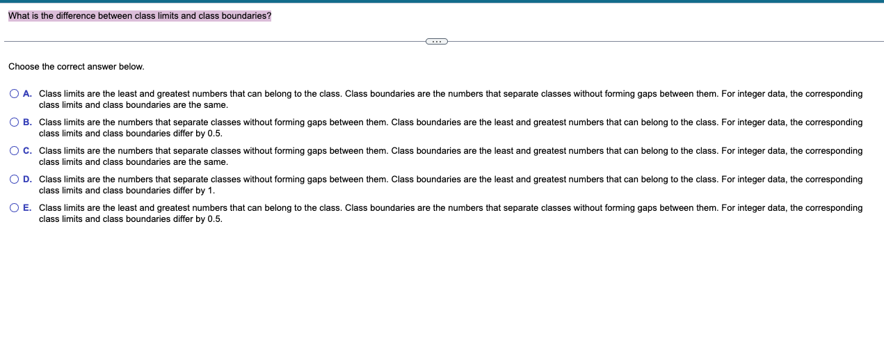 Solved What is the difference between class limits and class | Chegg.com