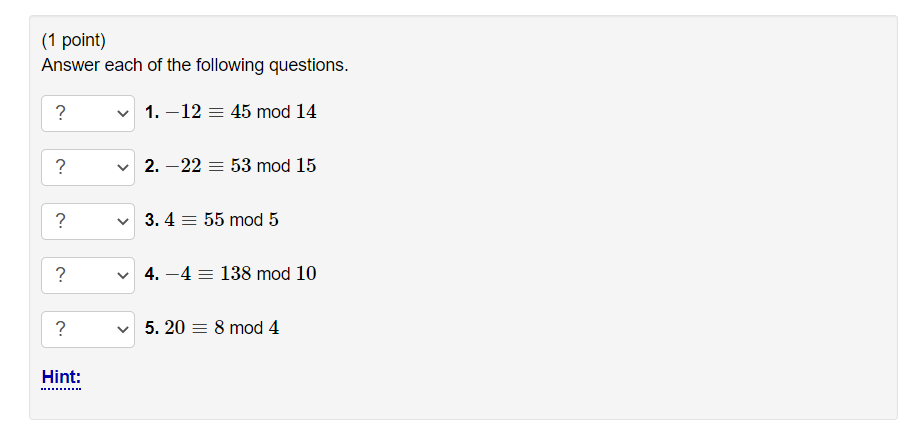 Solved (1 point) Answer each of the following questions. 1. | Chegg.com