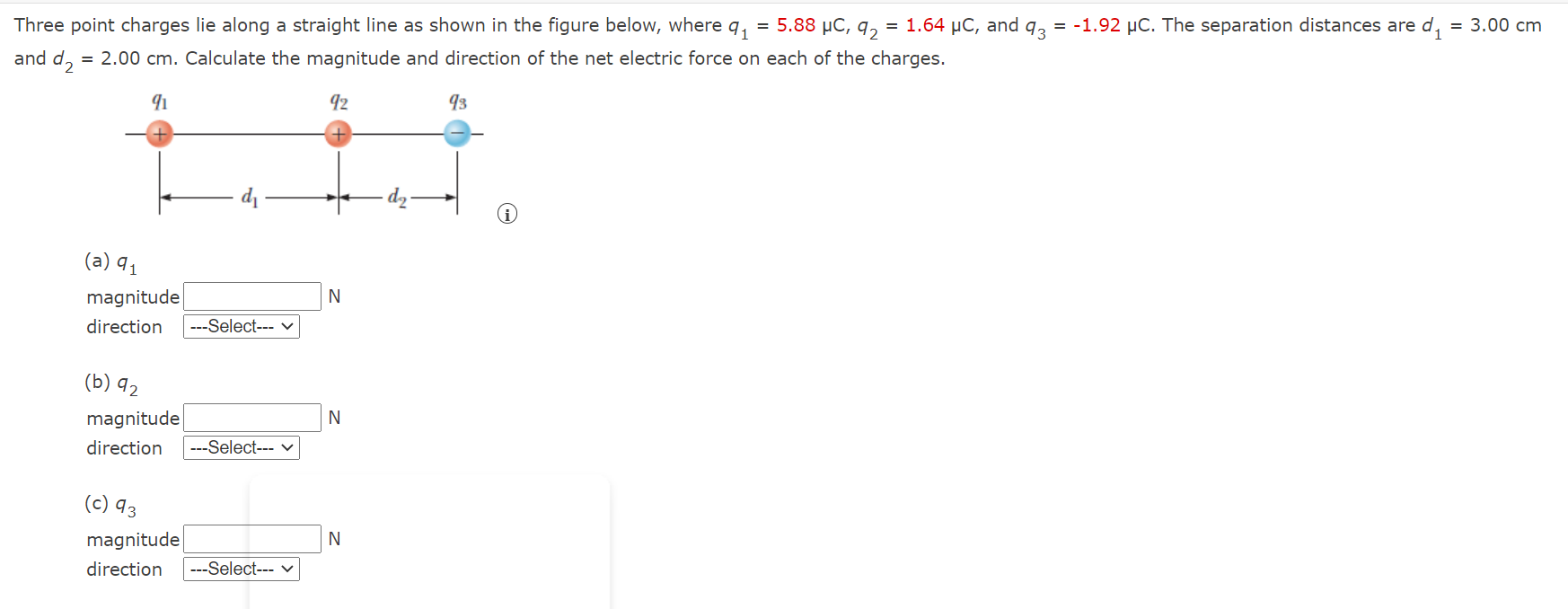 Solved Three point charges lie along a straight line as | Chegg.com