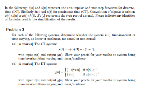 Solved In the following: \\( \\delta[n] \\) and \\( u[n] \\) | Chegg.com
