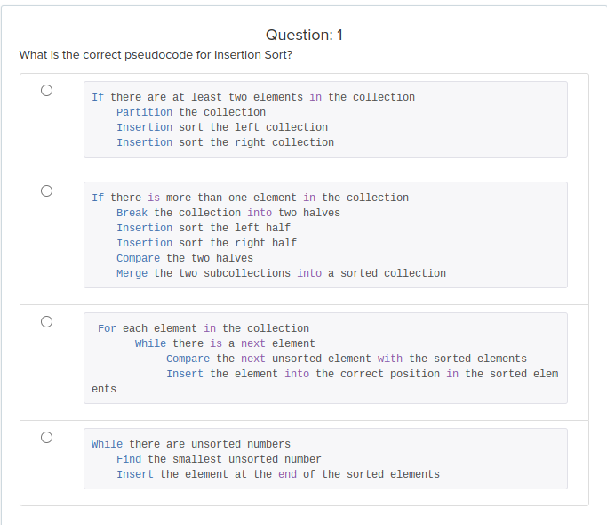 Solved What is the correct pseudocode for Insertion | Chegg.com