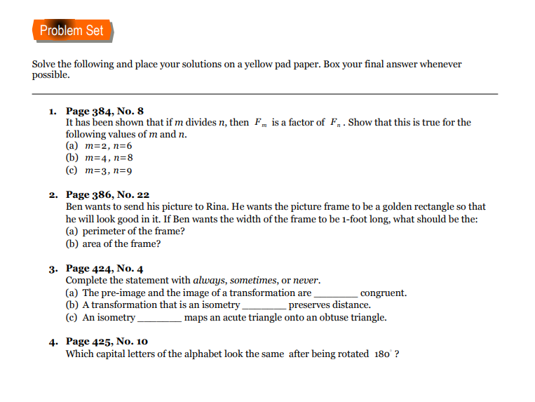 Solved Problem Set Solve the following and place your | Chegg.com