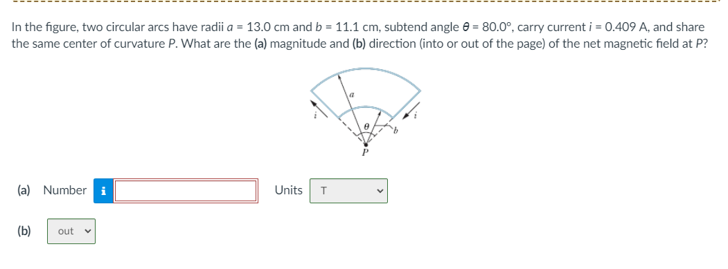 Solved In The Figure, Two Circular Arcs Have Radii A = 13.0 | Chegg.com