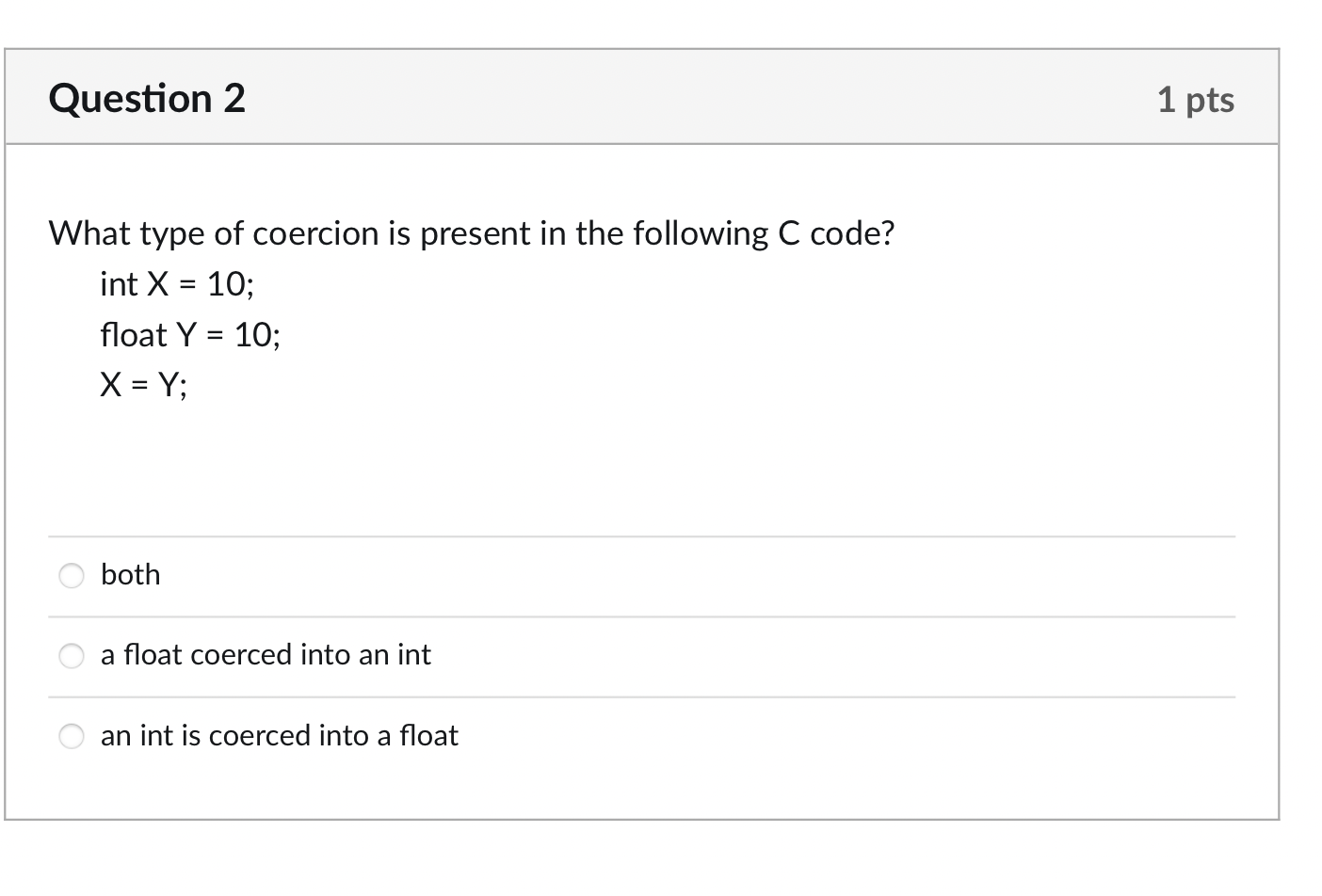 Solved What type of coercion is present in the following C | Chegg.com