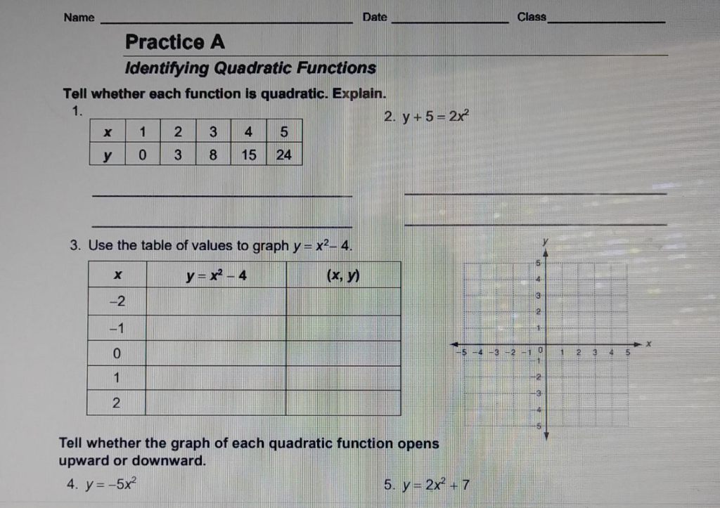 Class Name Date Practice A Identifying Quadratic Chegg Class Name Date Practice A Identifying Quadratic Chegg