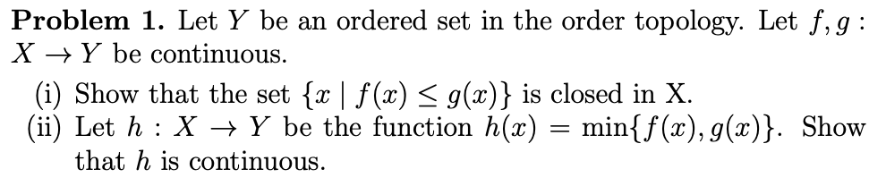 Solved Problem 1. Let Y Be An Ordered Set In The Order | Chegg.com