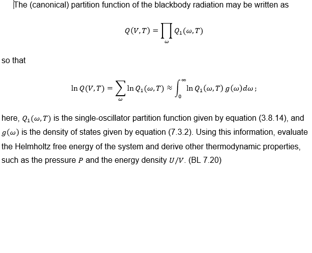 Solved The Canonical Partition Function Of The Blackbod Chegg Com