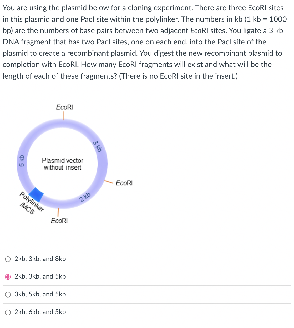 Solved You are using the plasmid below for a cloning | Chegg.com