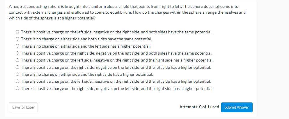 Solved A Neutral Conducting Sphere Is Brought Into A Uniform 